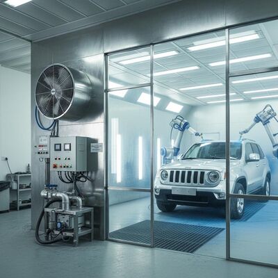 غرفه رذاذ السيارات مع مروحة استيعاب الهواء من النوع الأوروبي 5.5 كيلوواط 300 مم قاعدة هيكل فولاذي وارتفاع مقعد قابل للتعديل 40 سم - 118 سم