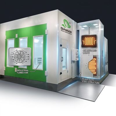 LPG Turbo Fan Truck paint Spray Booth 40 Pcs مصابيح الأشعة تحت الحمراء هيكل فولاذي ثقيل غرفة طلاء المركبات الكبيرة